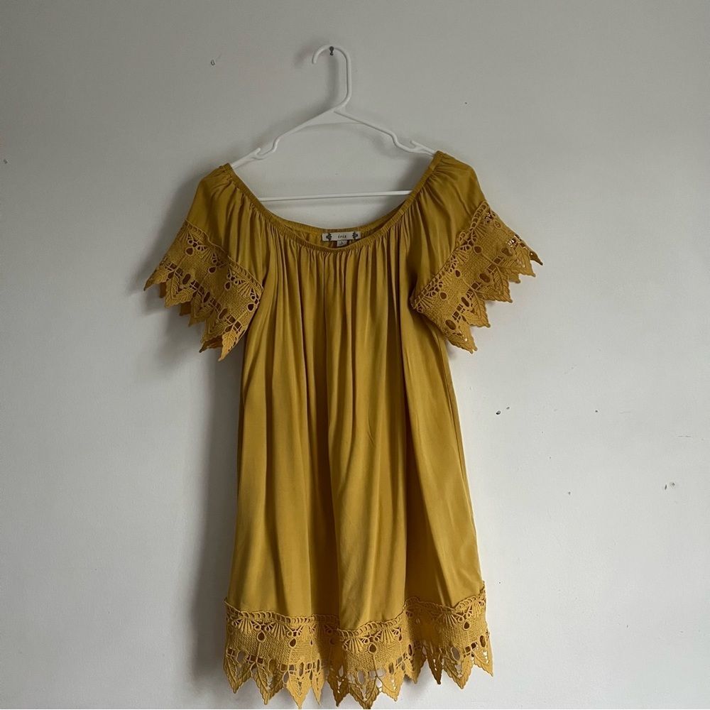 Iris yellow boho dress lace sleeves tent dress size large festival fashion